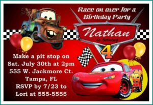 Editable Lightning Mcqueen Birthday Invitations