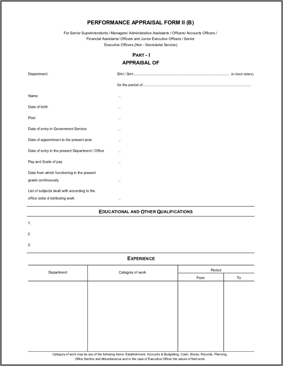 Employee Performance Assessment Form Sample