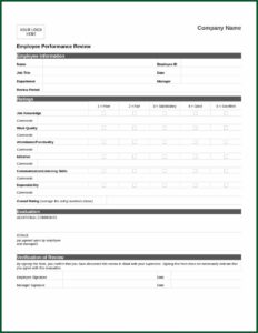 Employee Review Forms Free Pdf