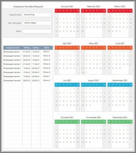 Employee Vacation Calendar Template 2021