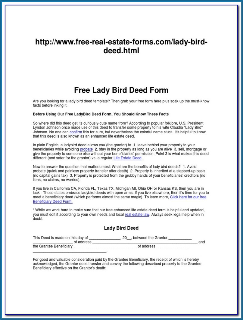 Enhanced Life Estate Deed Florida Form Free