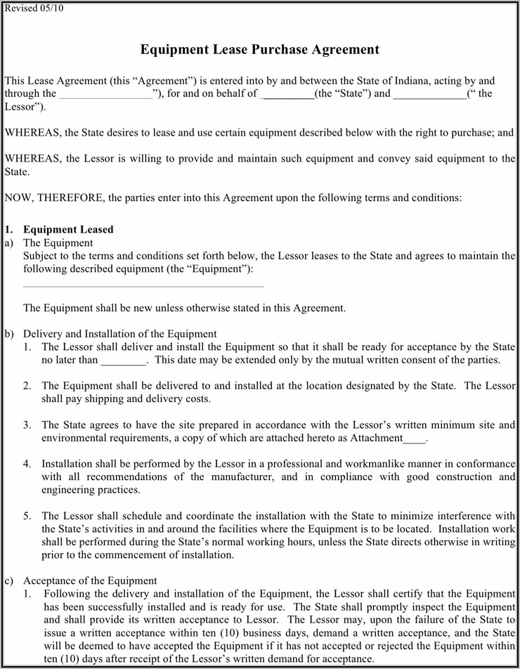 Equipment Lease Agreement Template Free Download