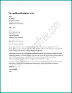 Farewell Dinner Invitation Email Sample