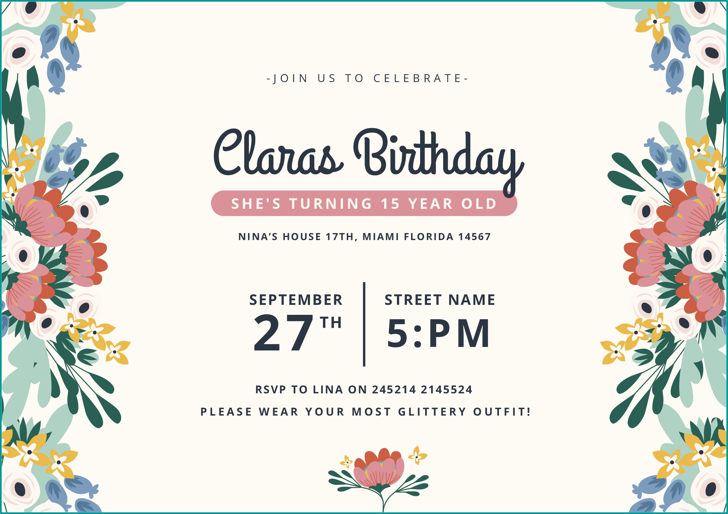 Floral Birthday Invitation Template