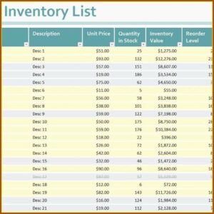 Free Bar Inventory Spreadsheet Template
