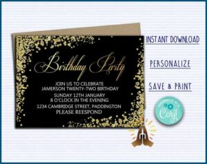 Free Black And Gold Birthday Invitations Templates