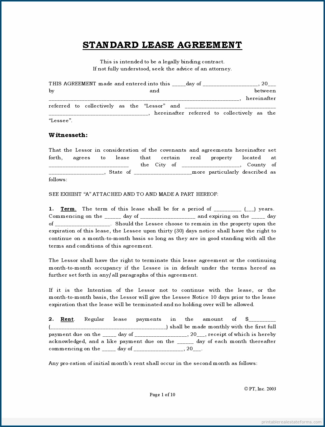 Free Commercial Lease Form
