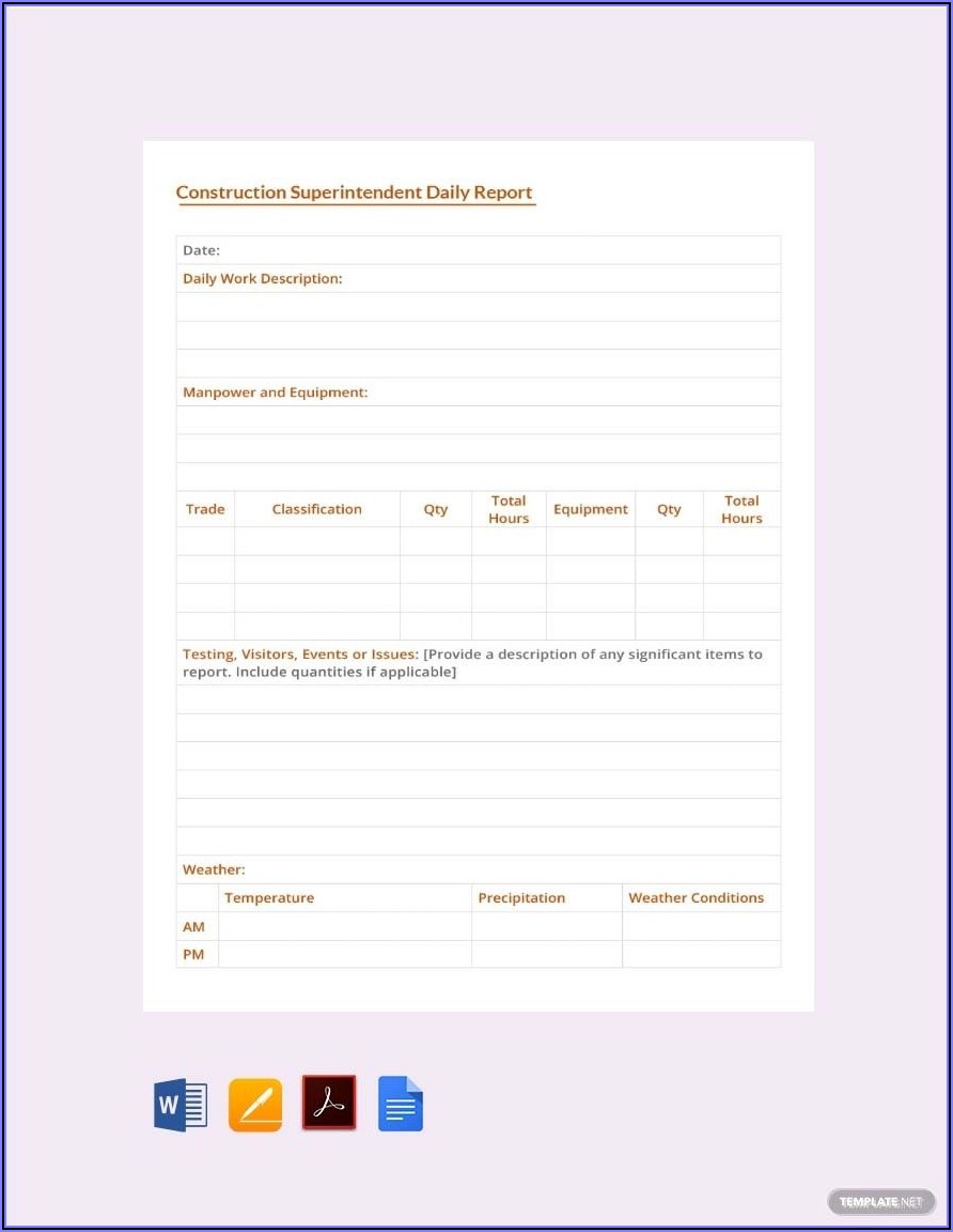 Free Construction Daily Report Template Pdf