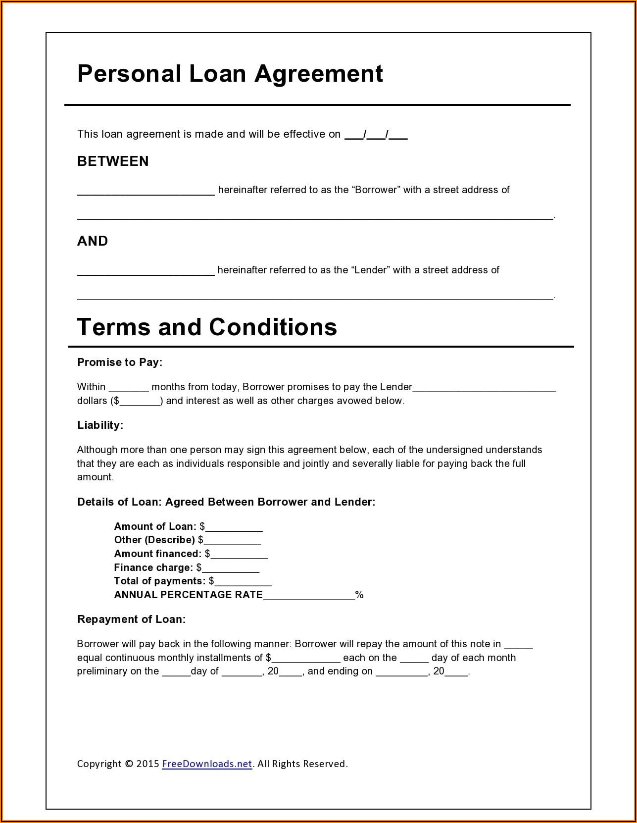 Free Contract Templates For Lending Money
