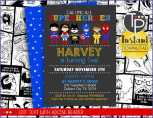 Free Editable Superhero Invitations