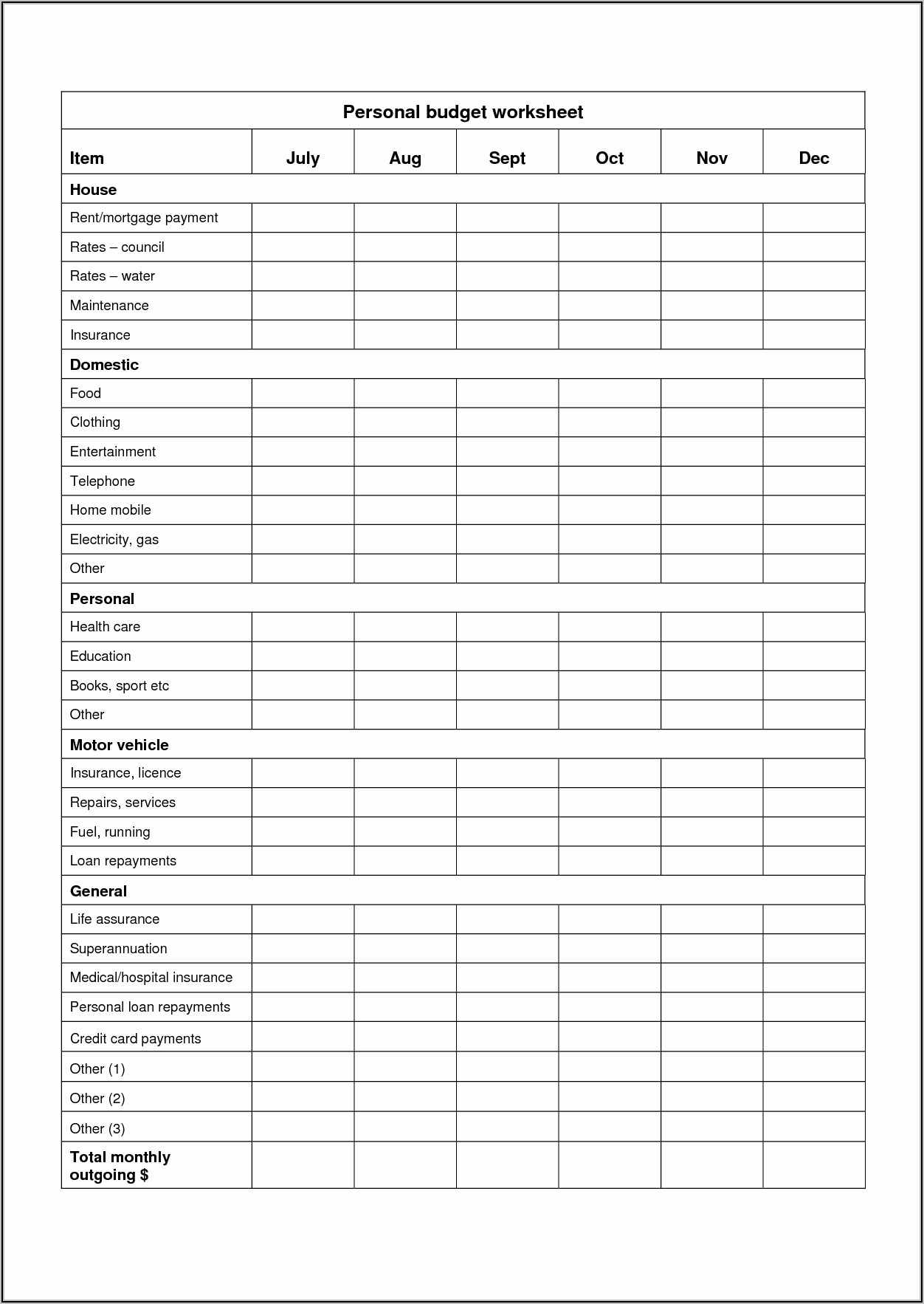 Free Personal Budget Worksheet Excel