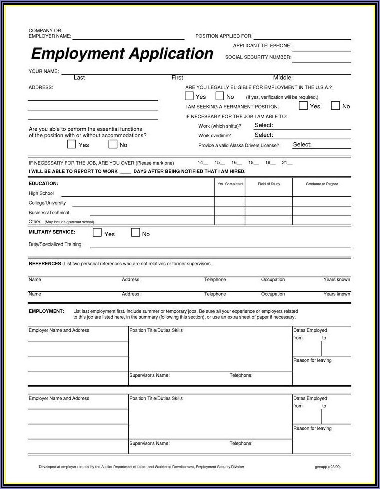 Free Printable Blank Application Forms For Employment