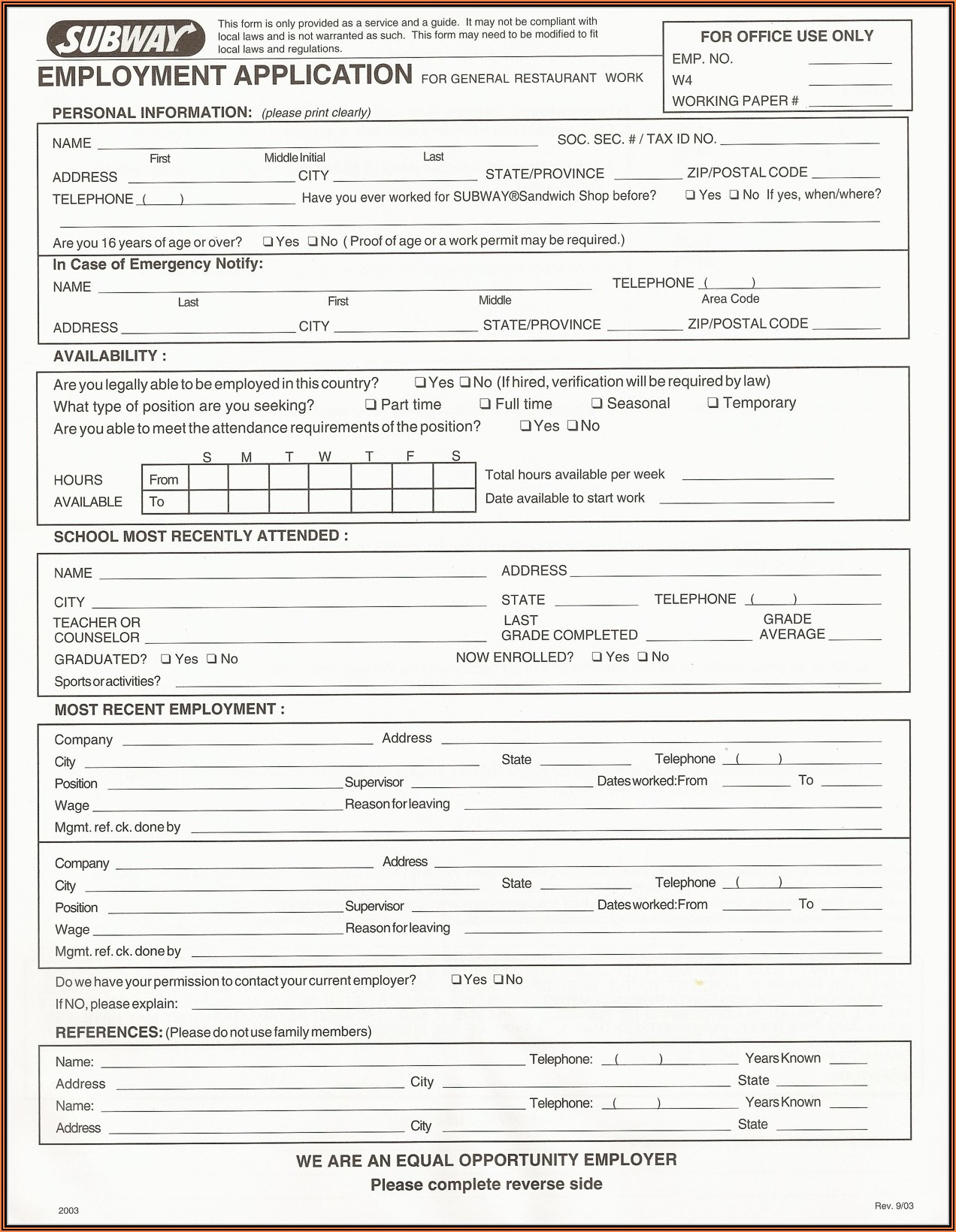 Free Printable Blank Job Application Form Word Document