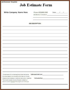 Free Printable Job Estimate Sheet