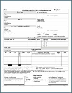 Free Short Form Bill Of Lading Template