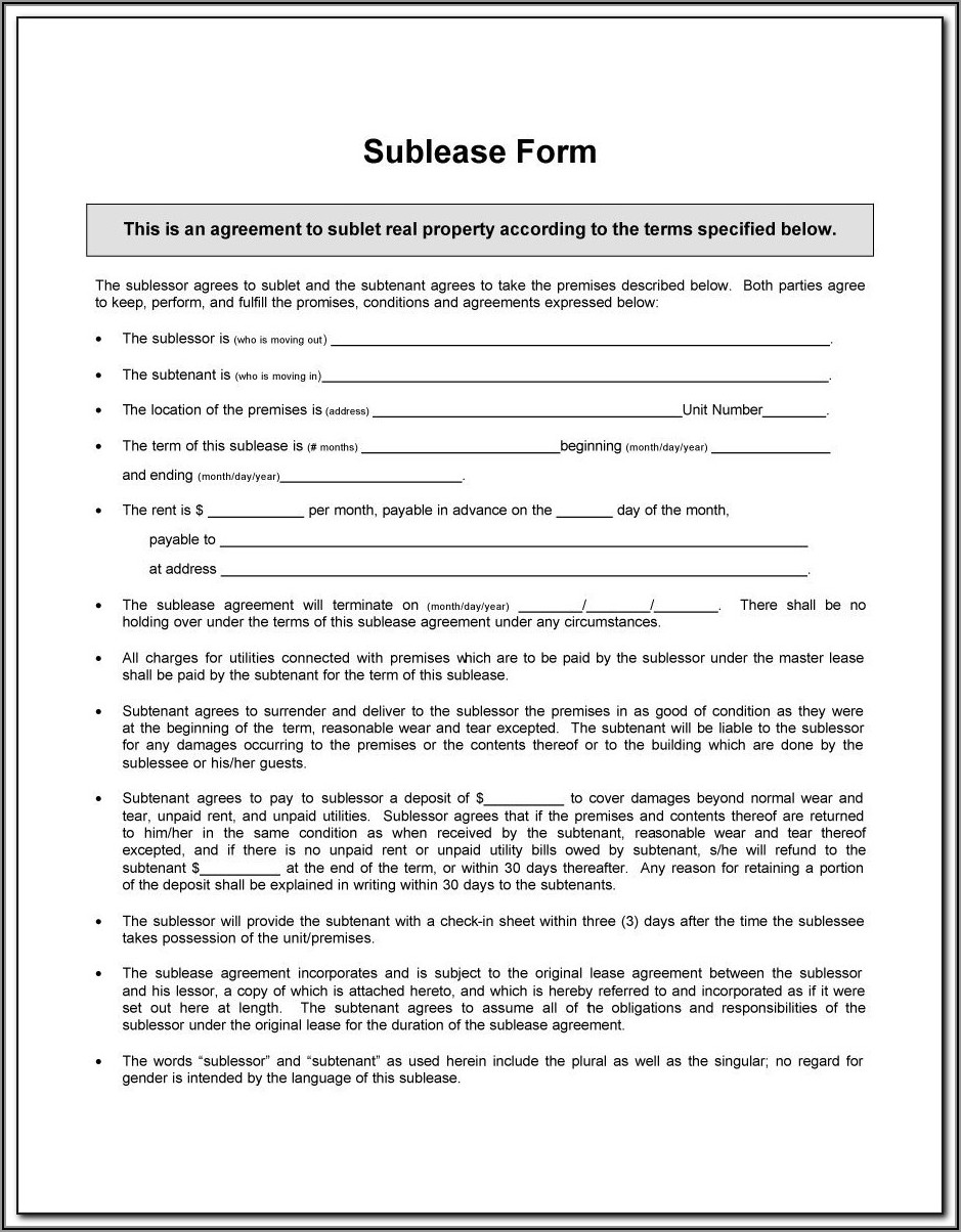 Free Sublease Agreement Template Uk