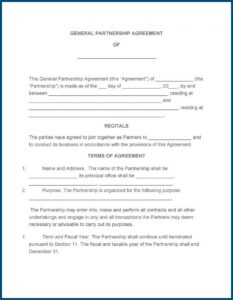 General Partnership Agreement Template Pdf