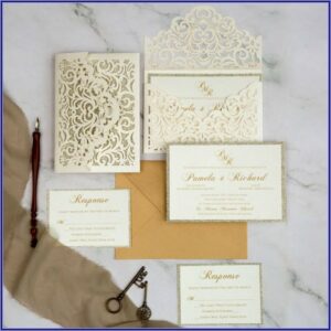 Gold Glitter Laser Cut Wedding Invitations