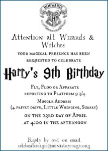 Harry Potter Birthday Party Invitations Printable Free