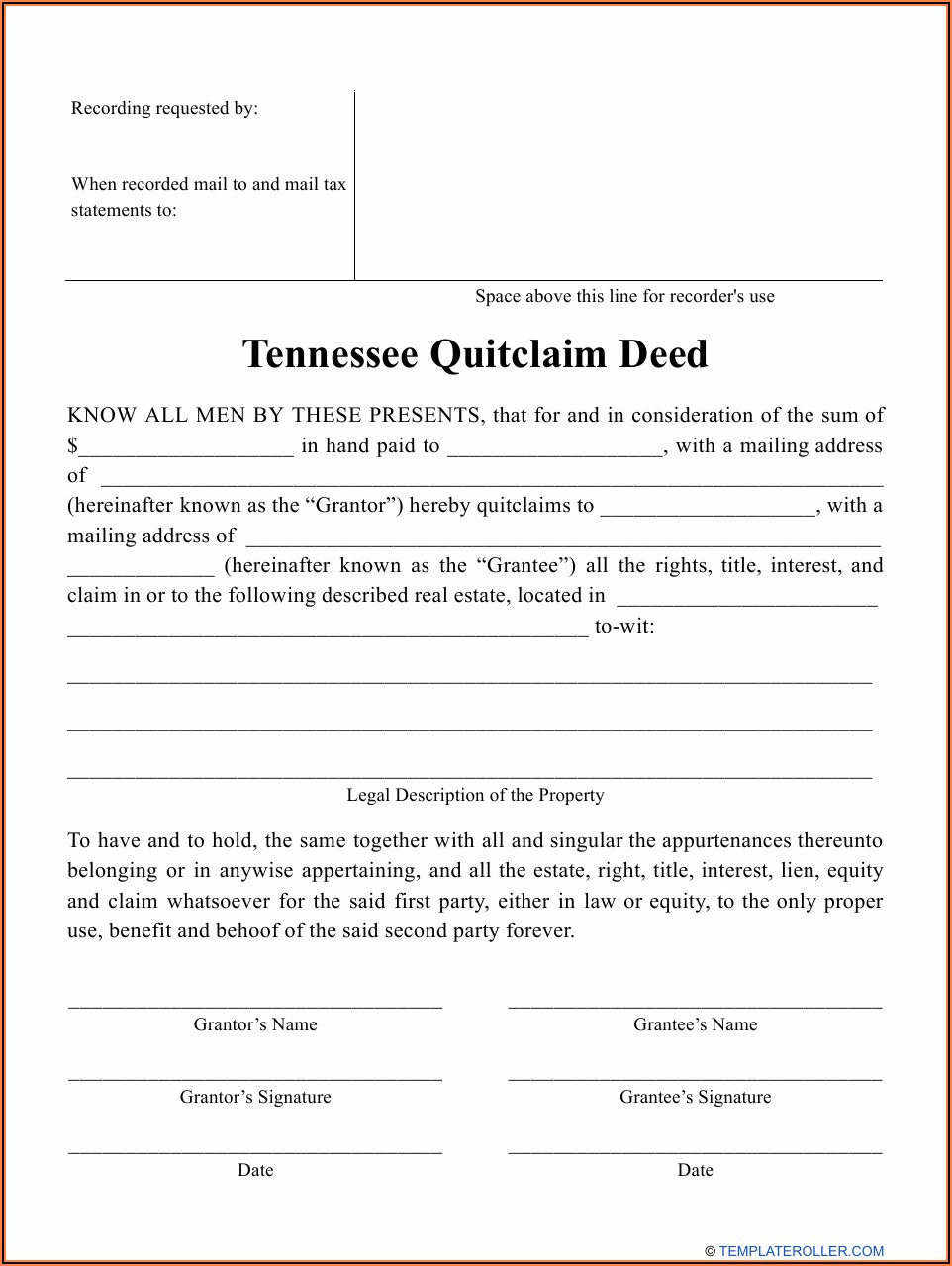 How To Fill Out A Quit Claim Deed Form In Tennessee
