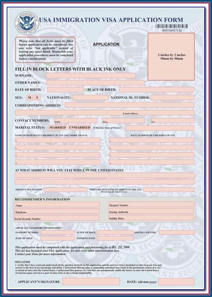 Indian Visa Application Form For Us Citizens Pdf