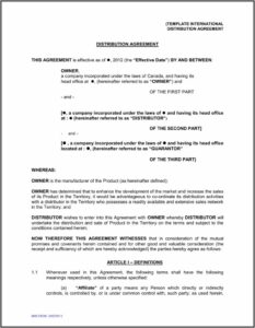 International Exclusive Distributor Agreement Sample