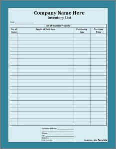 Inventory List Format Excel
