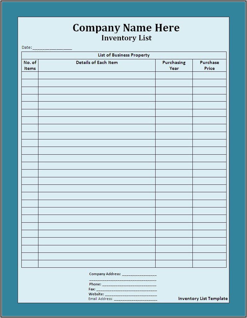 Inventory List Format Excel