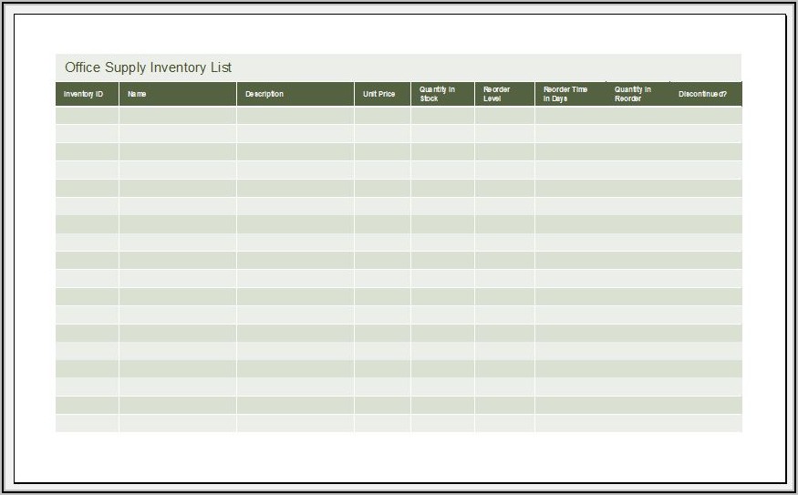Inventory List Template Excel