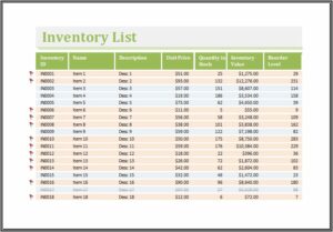 Inventory Worksheet Template Excel