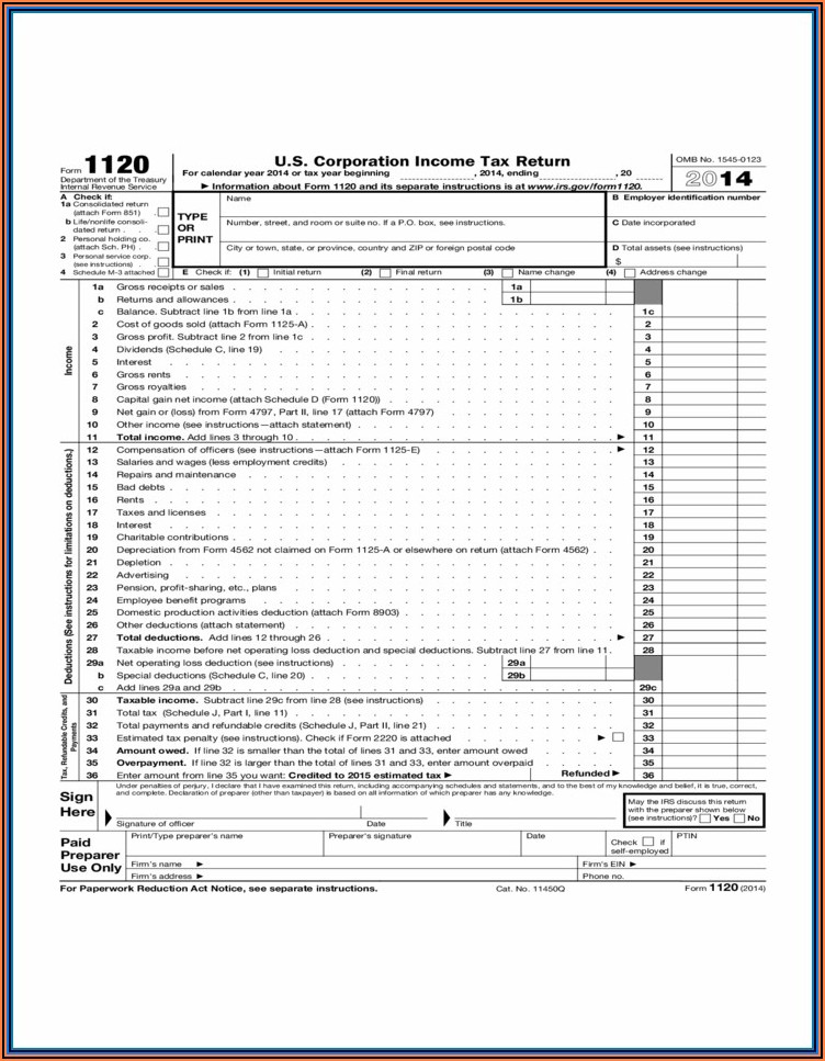 Irs Form 1120 Instructions 2014