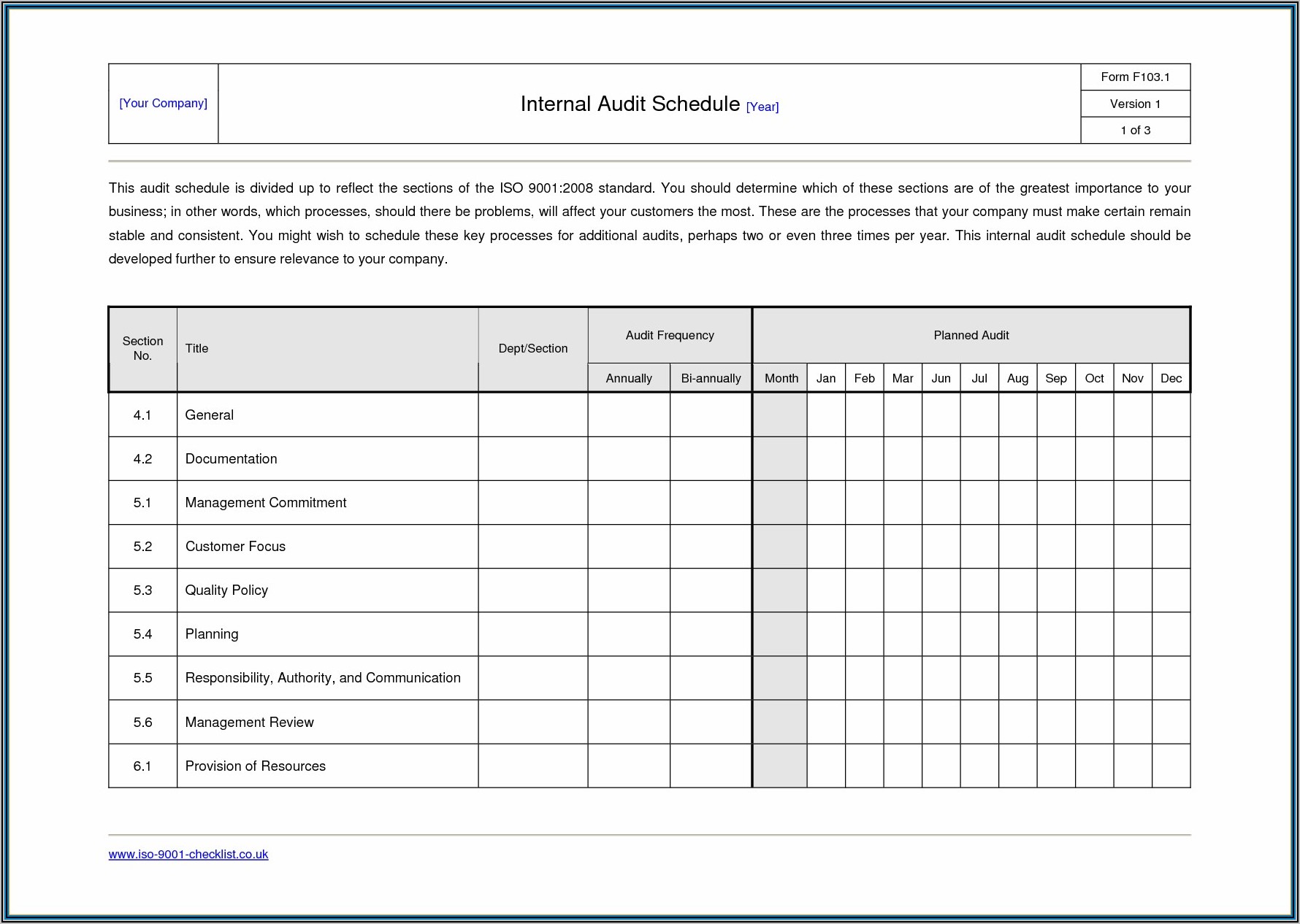 Iso 9001 Internal Audit Checklist Sample