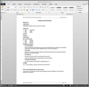 Iso 9001 Internal Audit Report Template