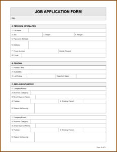 Job Application Form Template Word Free Download