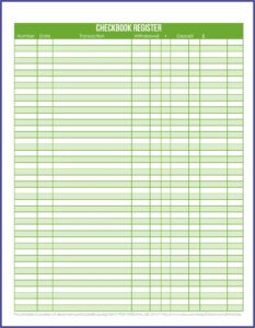 Large Print Checkbook Register Template