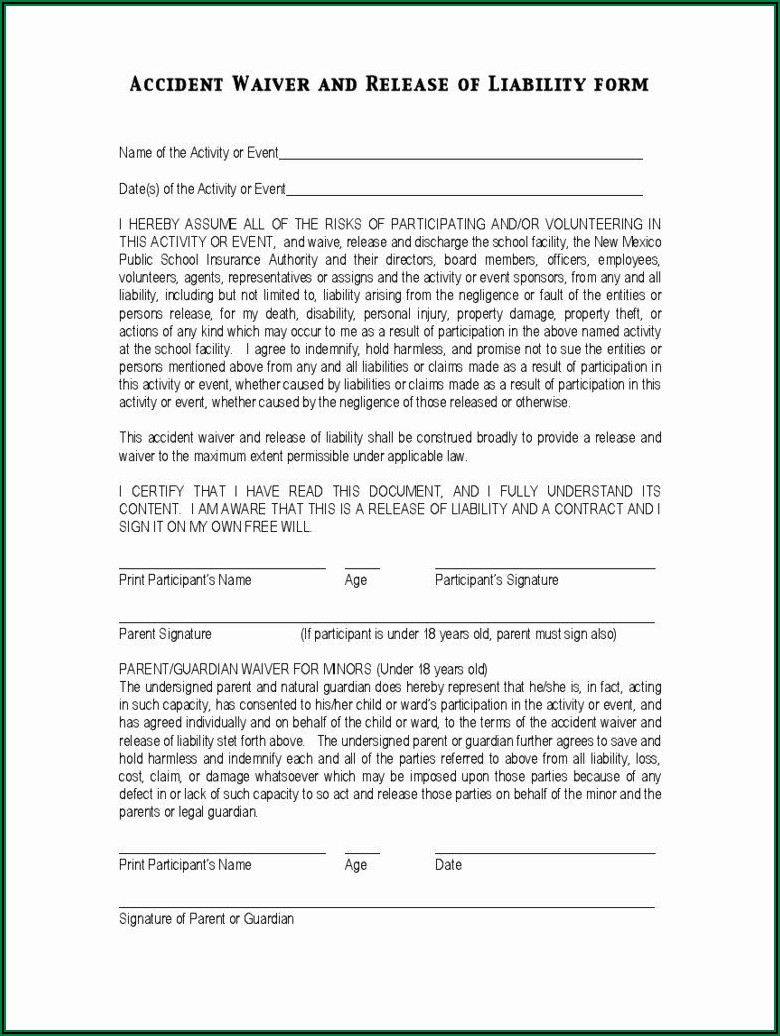 Liability Release Form Template Free