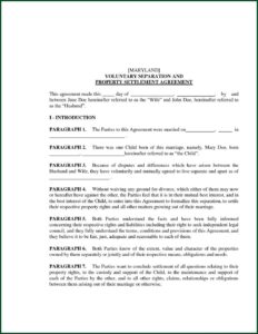 Marital Separation Agreement Form