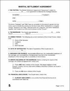 Marital Settlement Agreement Template New York