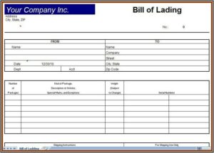 Moving Company Bill Of Lading Template