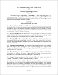Multi Member Llc Operating Agreement Virginia Template