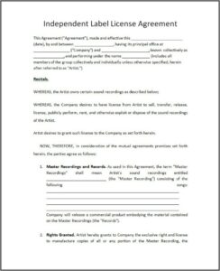 Music License Agreement Template Free