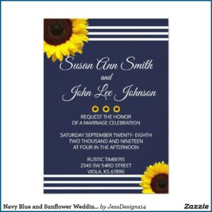 Navy Blue And Sunflower Wedding Invitations