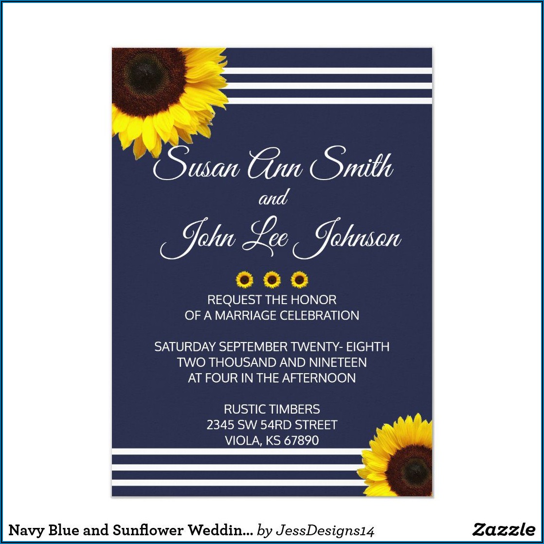 Navy Blue And Sunflower Wedding Invitations