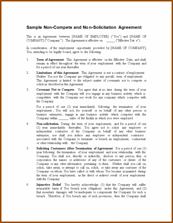 Non Compete Agreement Form Free Download