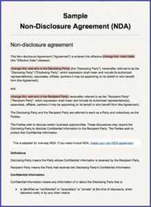 Non Disclosure Agreement Sample Pdf