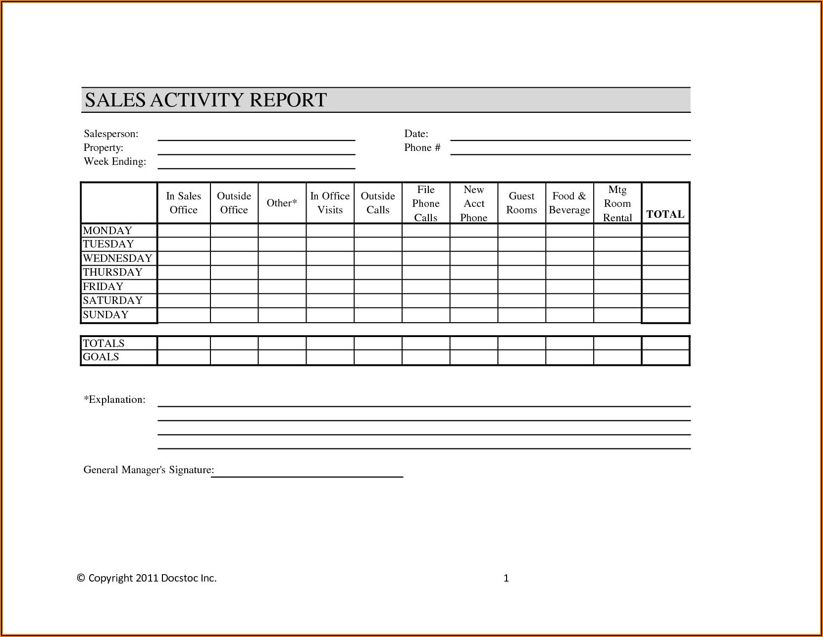 Outside Sales Daily Call Report Template