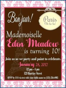 Paris Birthday Invitations Templates