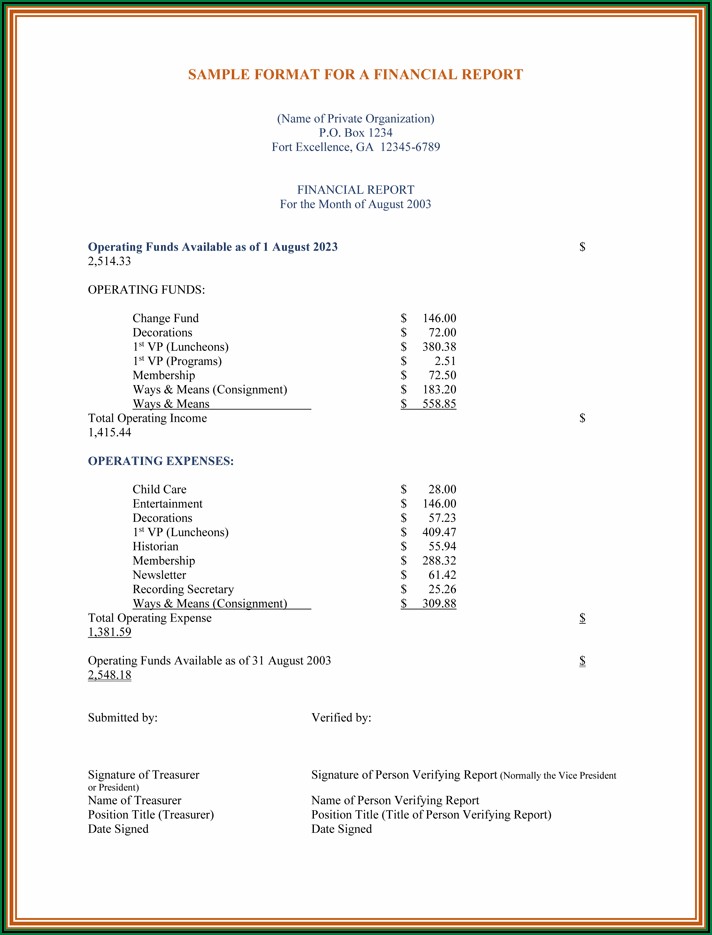 Personal Financial Statement Blank Form