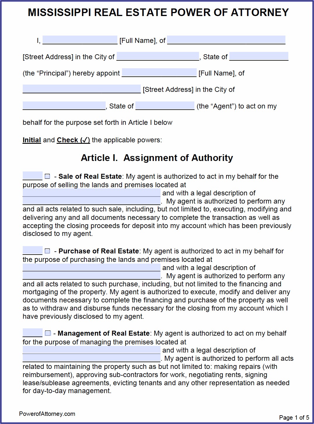 Power Of Attorney Templates Free