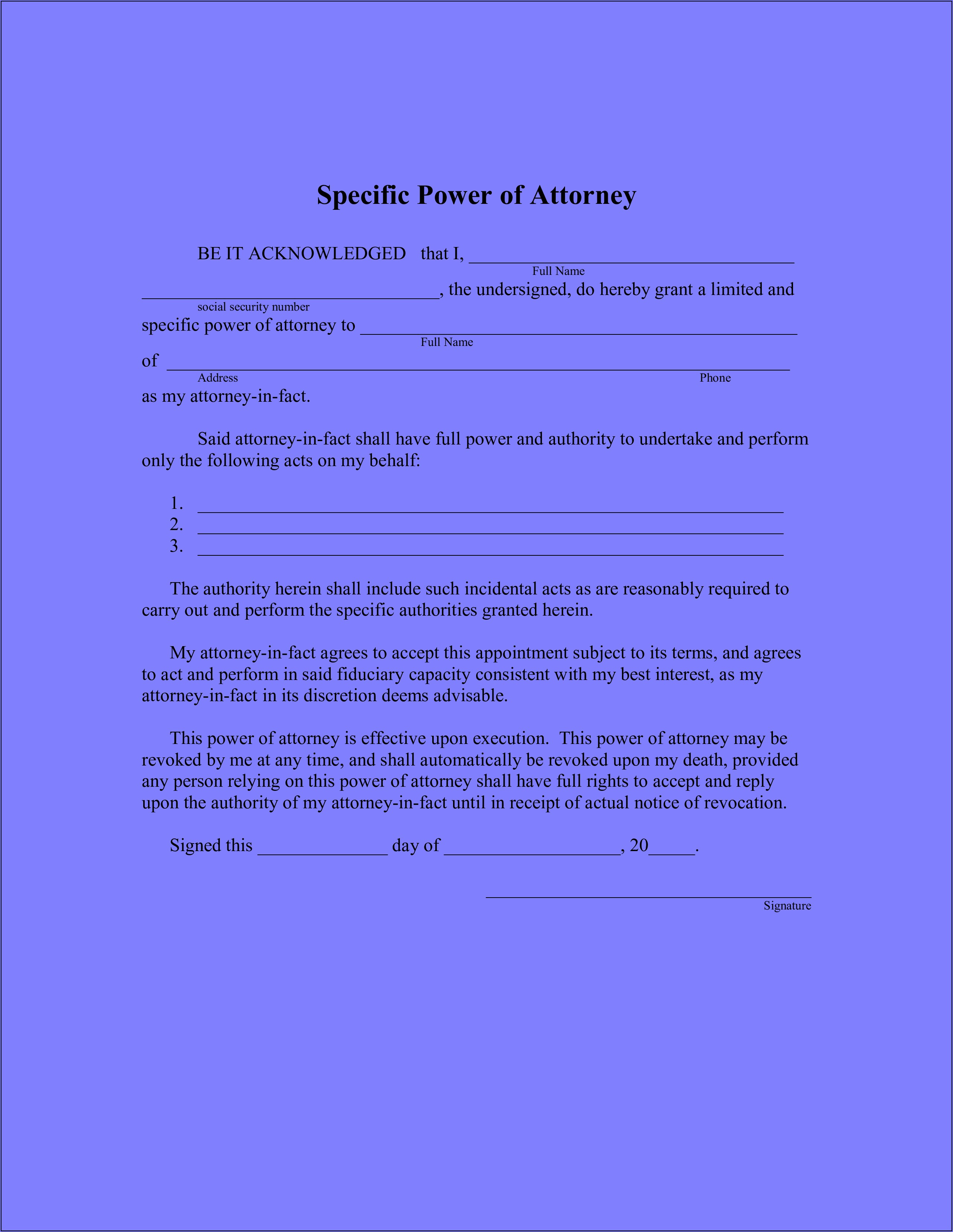 Power Of Attorney Templates